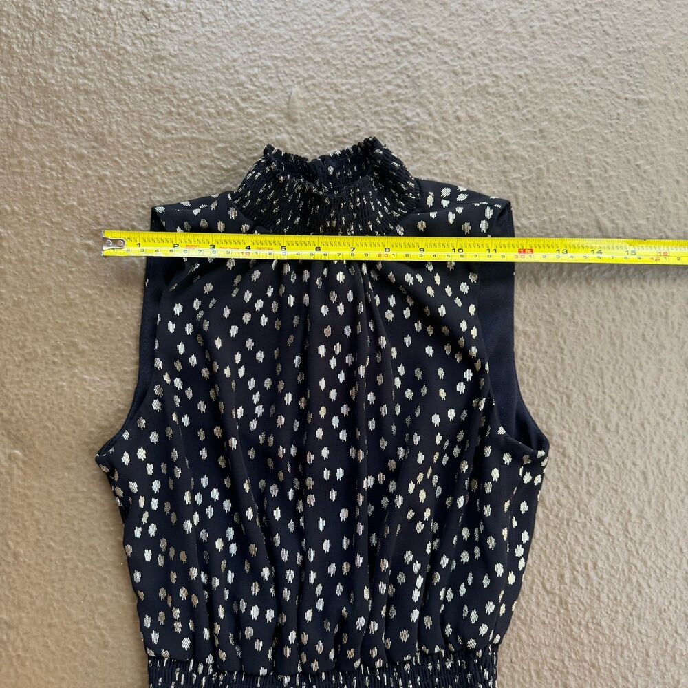 MSK Petite Black Tiered Halter Dress Gold Polka Dots Sz PS Coquette Whimsygoth - Picture 10 of 16